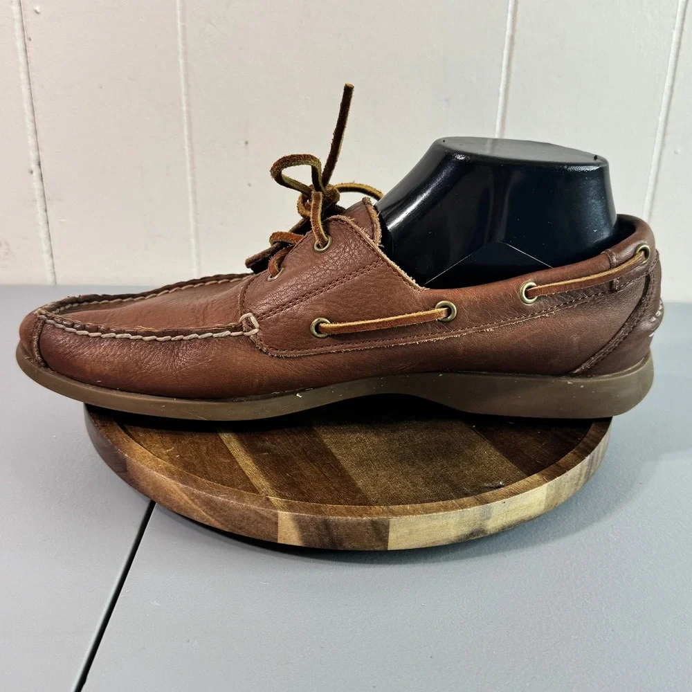Rockport Mens Brown Leather Genuine Handsewn Boat Shoes Size 9 M Casual Travel